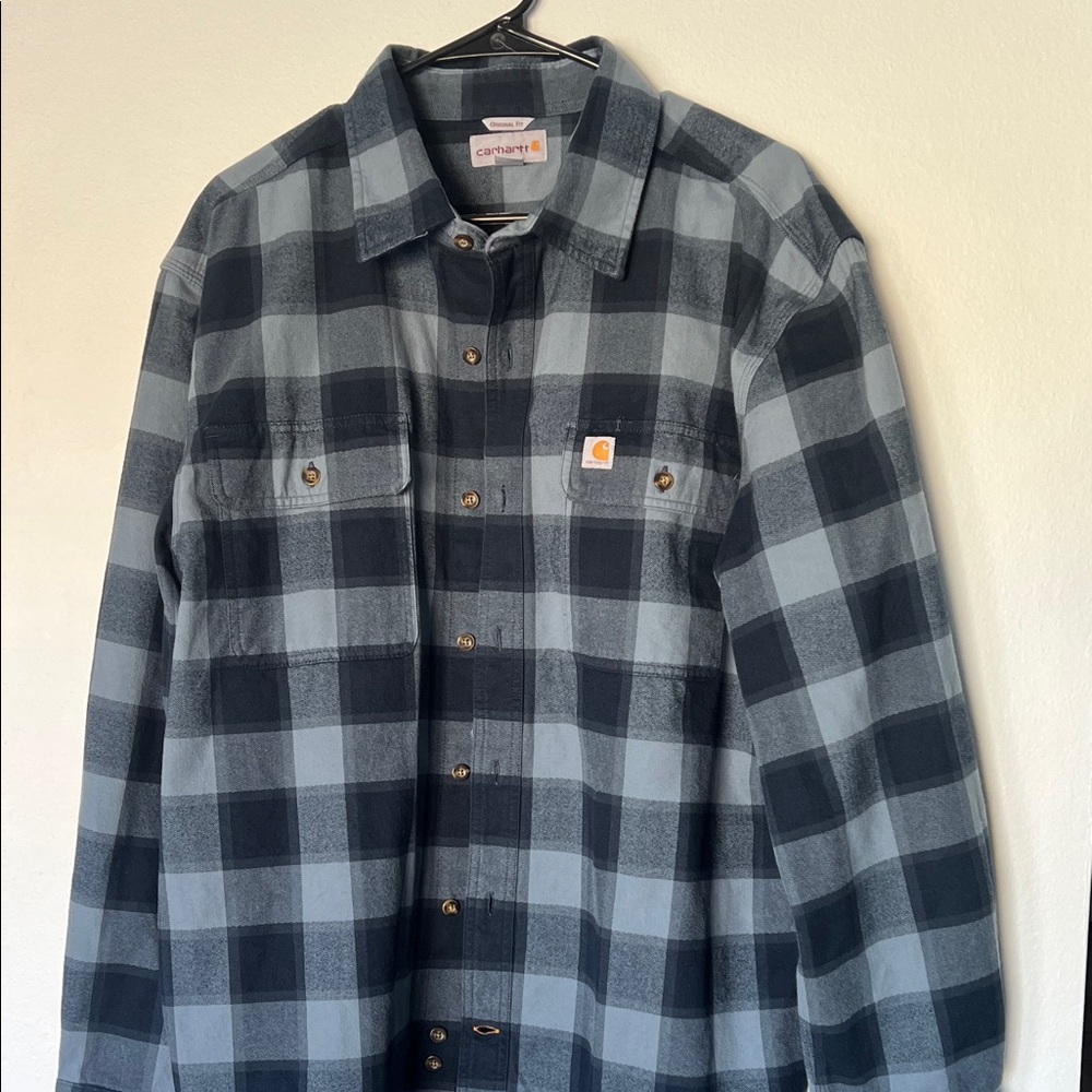 Carhartt Men's Plaid Jacket dark and light blue